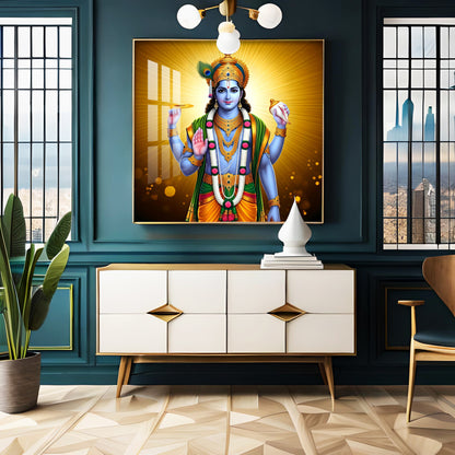 Ethereal Presence Of Lord Krishna Premium Acrylic Square Wall Art