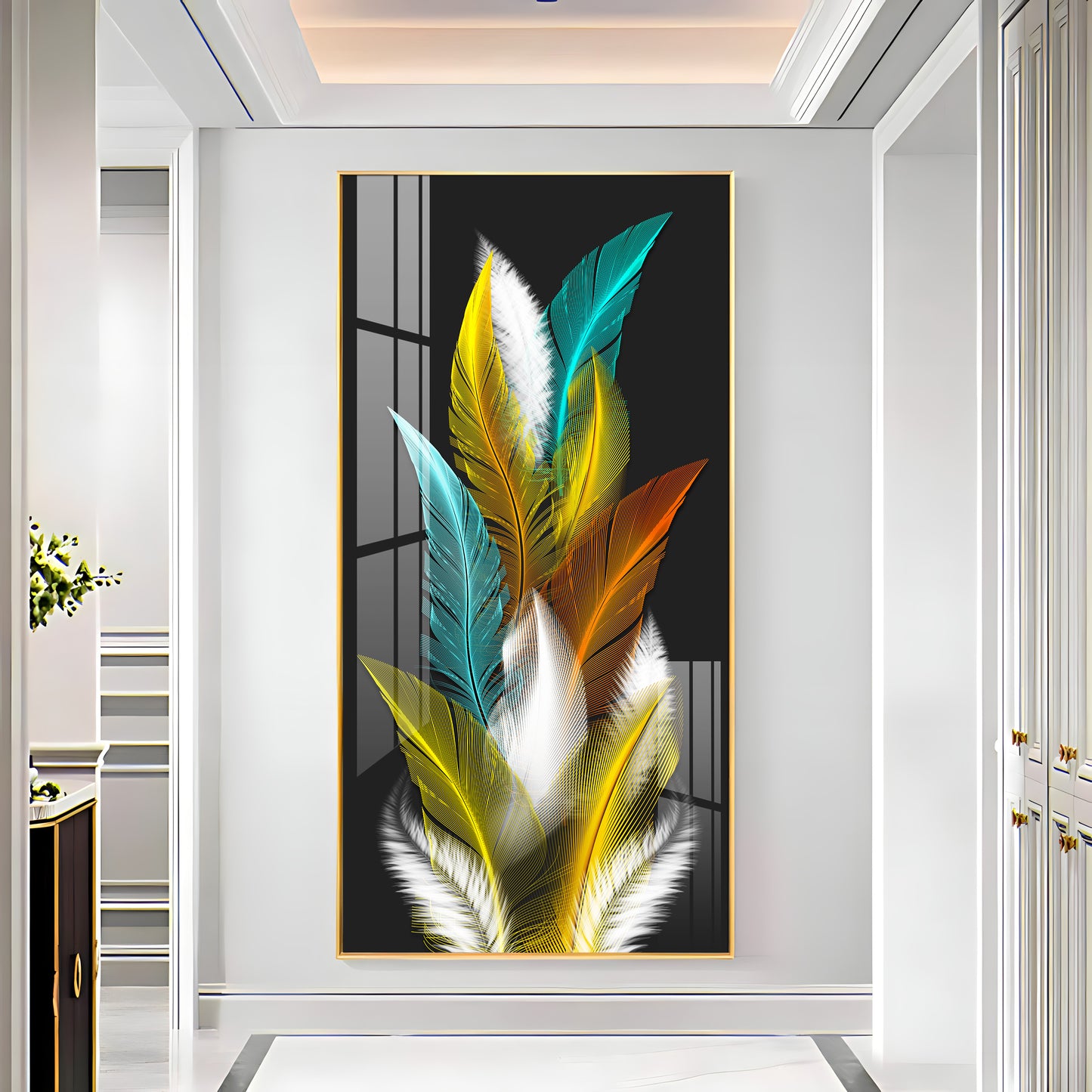 Sparkling Feathers Premium Acrylic Vertical Wall Art