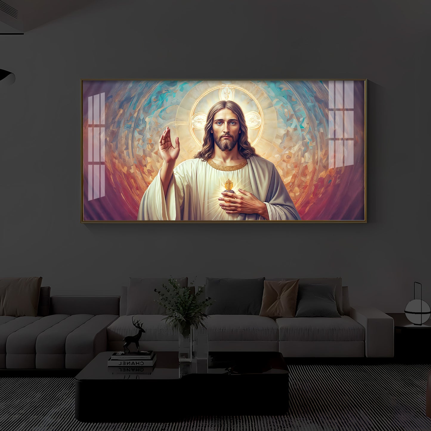 God Jesus Modern Luxury Backlight Horizontal Wall Art