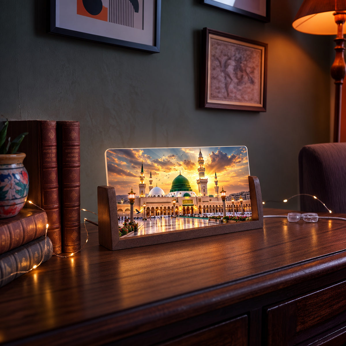 Madina Sharif Acrylic LED Table Lamp - Wooden Stand