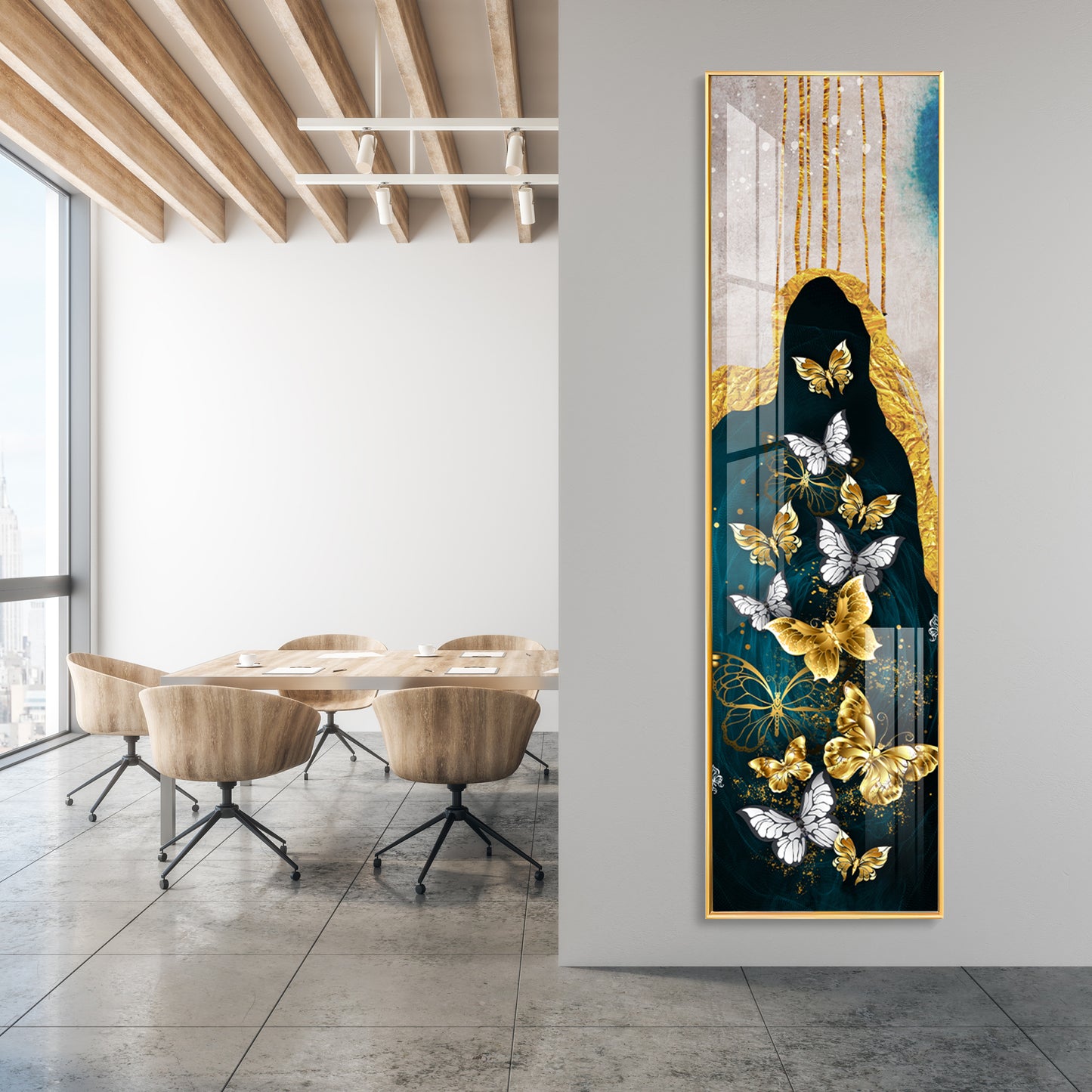 Golden & Silver Butterflies Premium Acrylic Vertical Wall Art