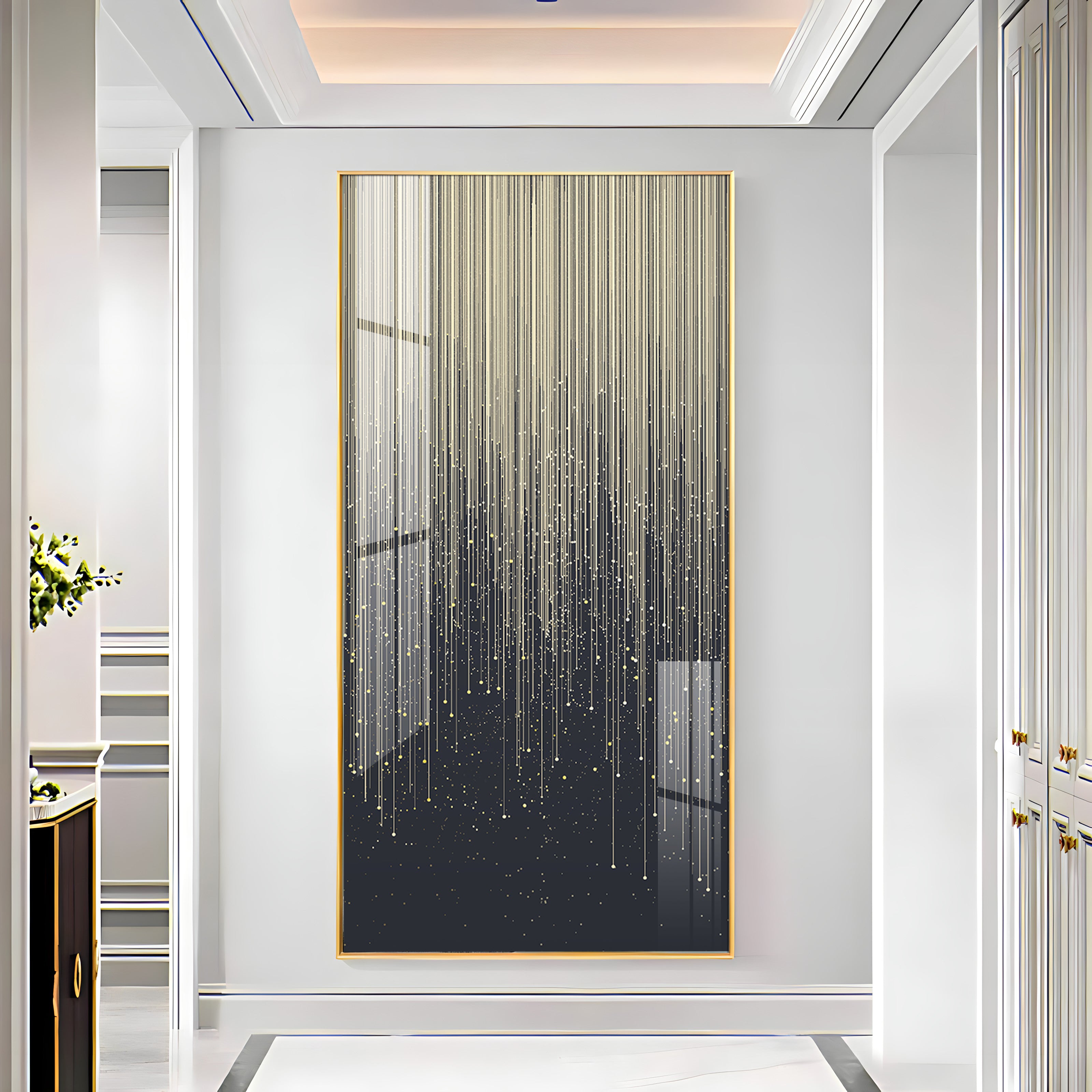 Golden Line Frame For Entrance Hall Premium Acrylic Vertical Wall Art