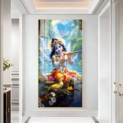 Joyful Krishna Premium Acrylic Vertical Wall Art