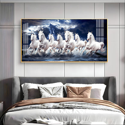 Seven White Horses Gallop In the Sea Premium Acrylic Horizontal Wall Art