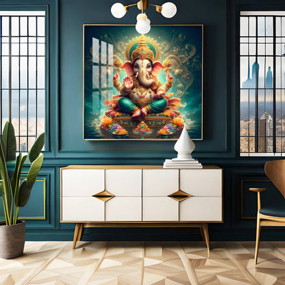 Lord Ganesh Blessings Premium Acrylic Square Wall Art