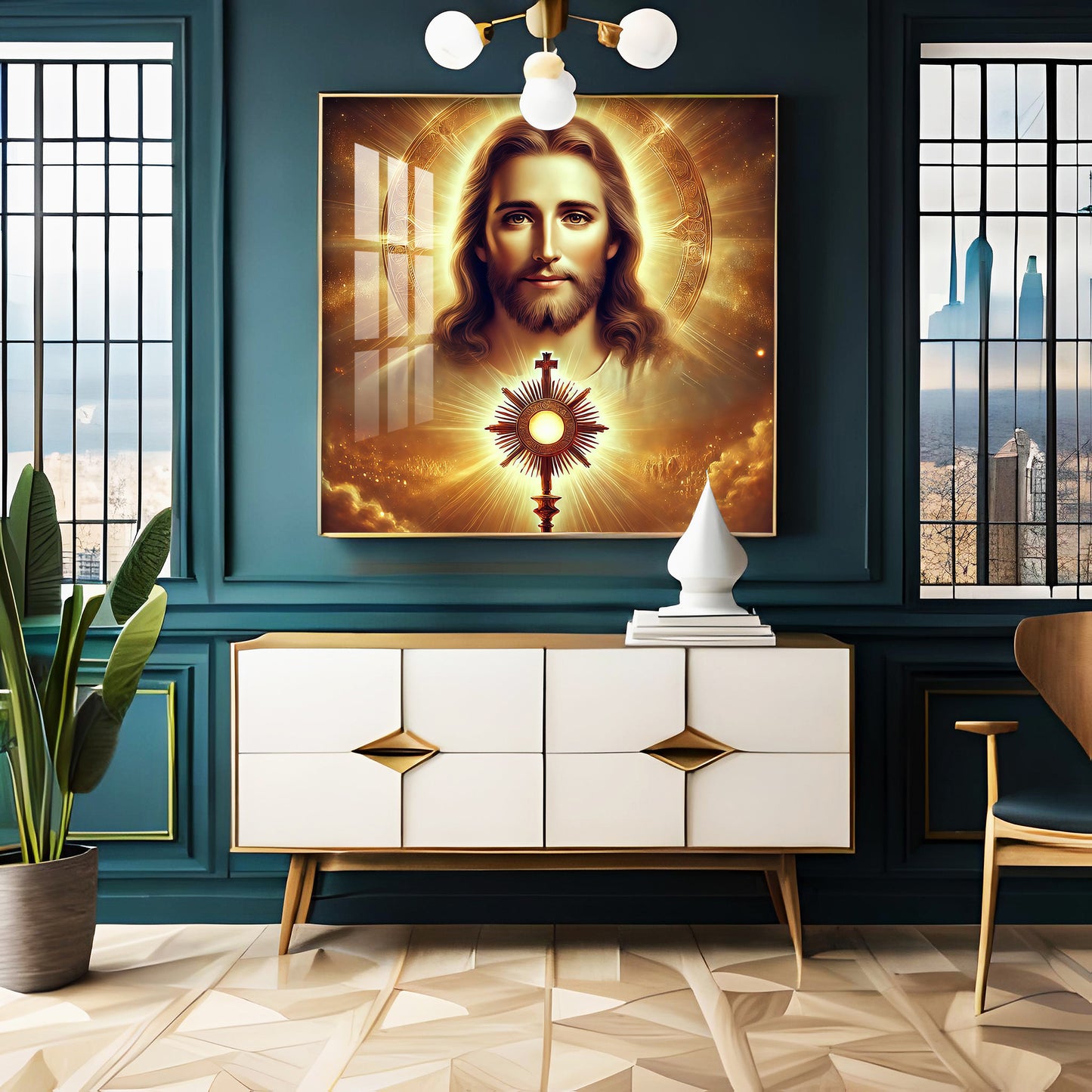 God Jesus With Cross Symbol Premium Acrylic Square Wall Art