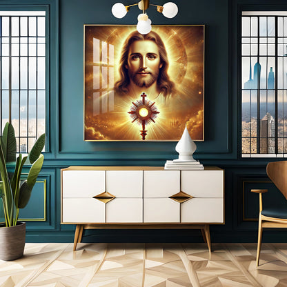 God Jesus With Cross Symbol Premium Acrylic Square Wall Art