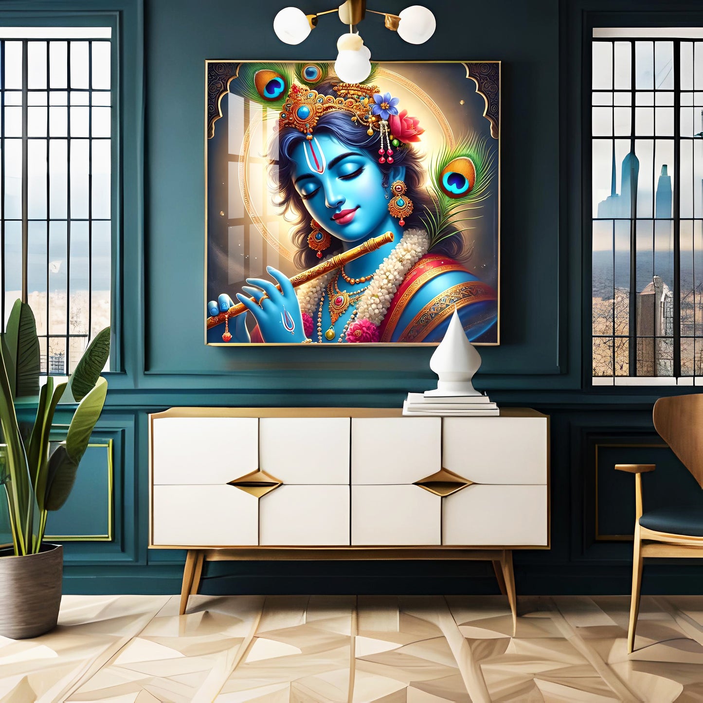 Spiritual Aura Of Krishna Premium Acrylic Square Wall Art