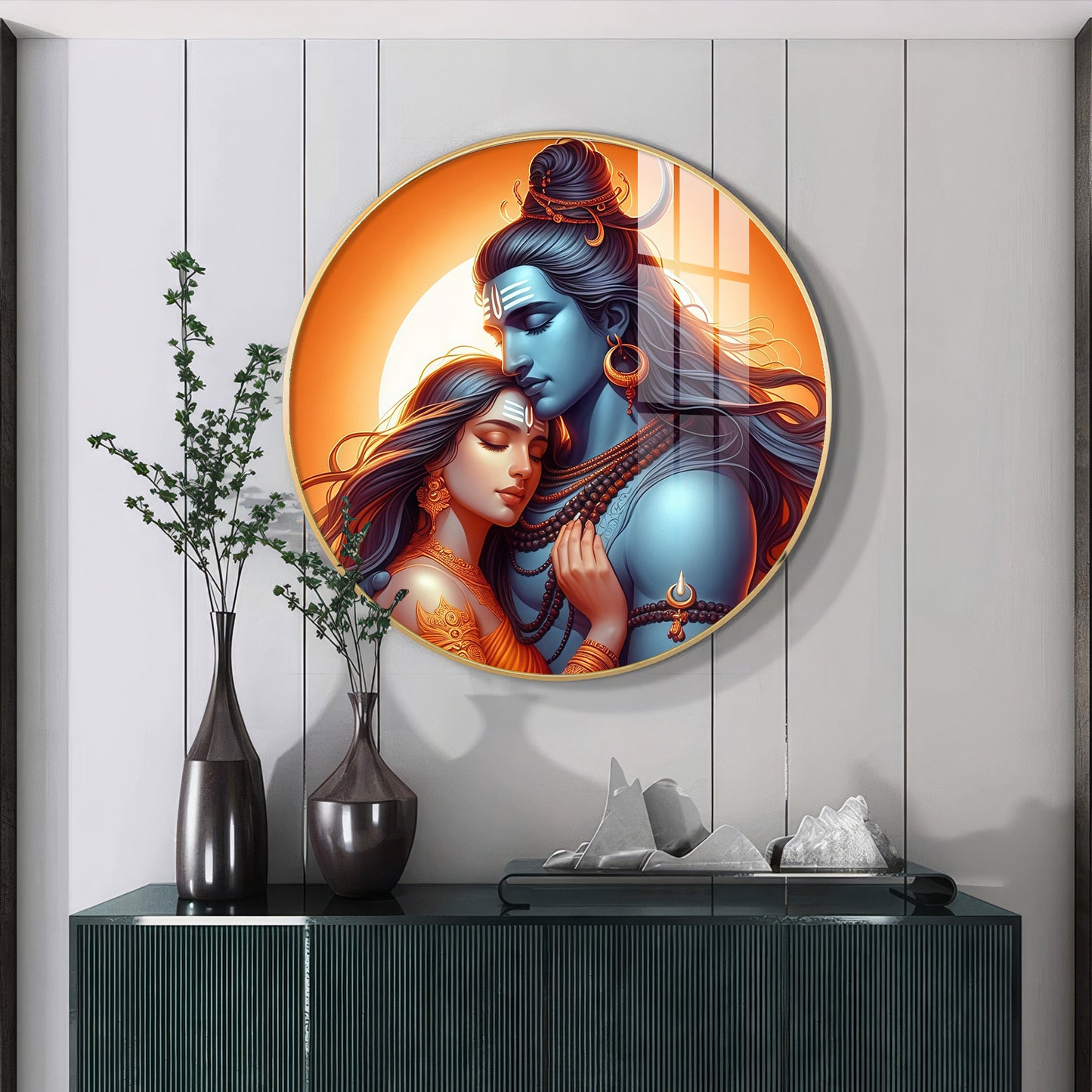 Lord Shiva and Goddess Parvati Premium Acrylic Round Wall Art