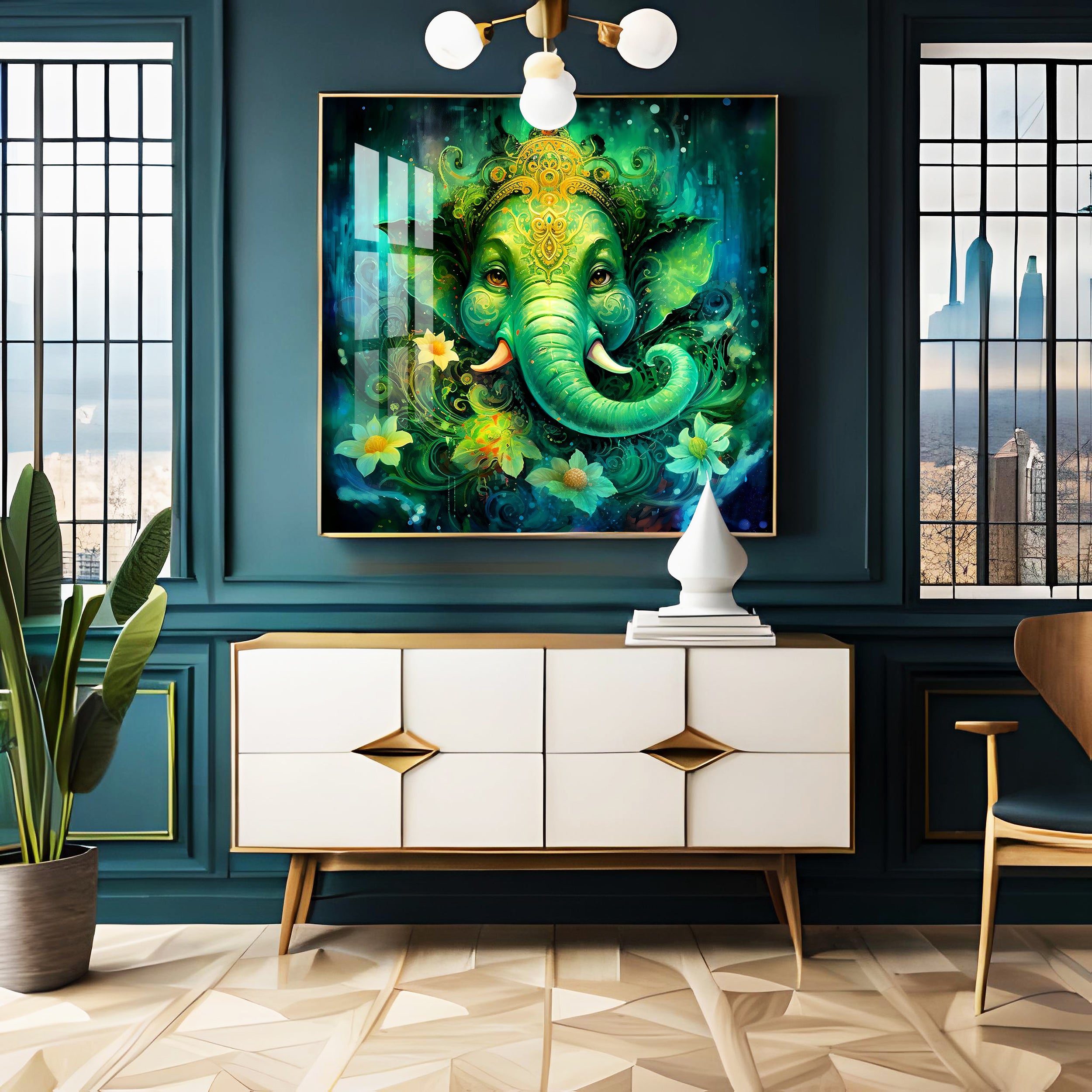 Jai Ganesha Deva Premium Acrylic Square Wall Art
