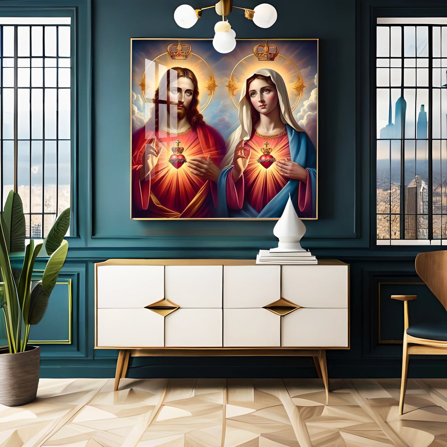 Sacred Heart of Jesus and Mary Premium Acrylic Square Wall Art