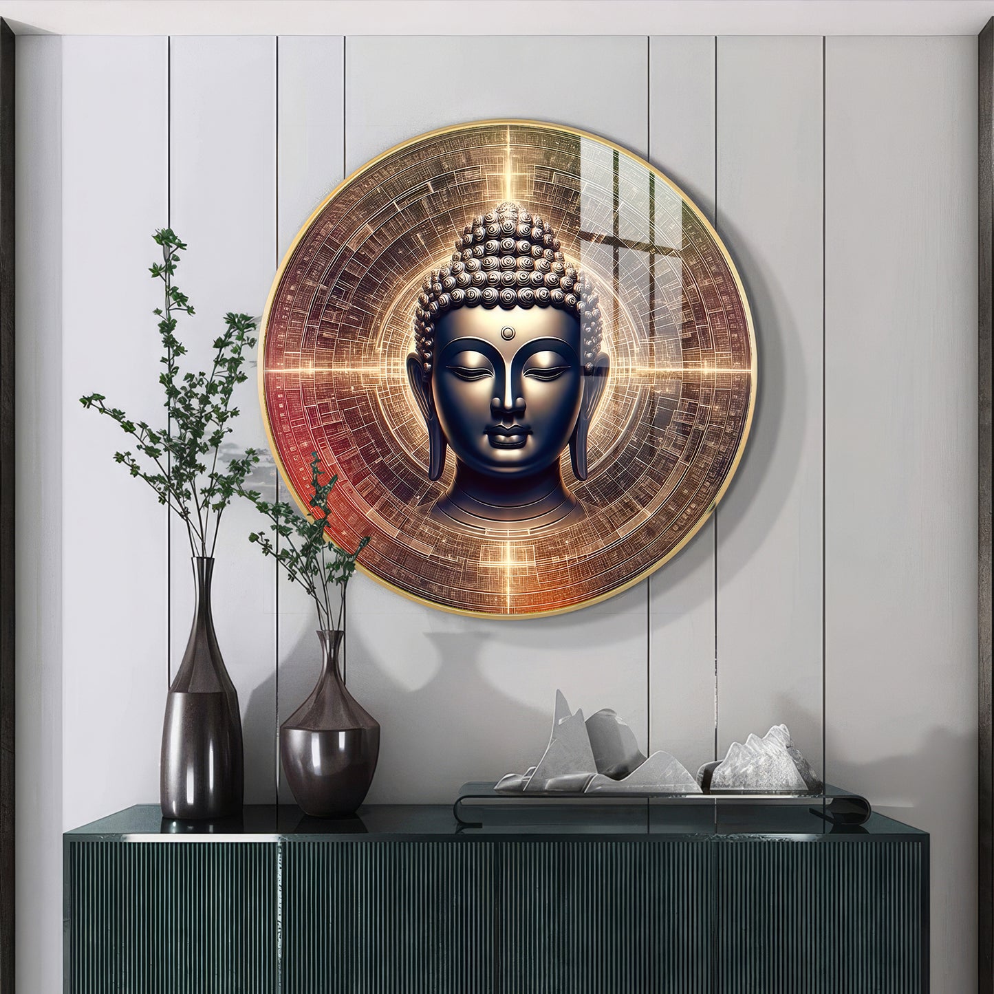 Golden Buddha Aura Premium Acrylic Round Wall Art