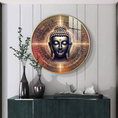 Golden Buddha Aura Premium Acrylic Round Wall Art