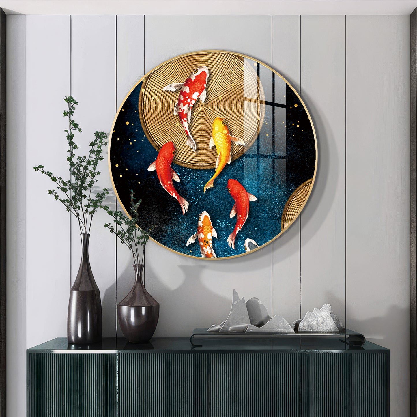 Koi Harmony Premium Acrylic Round Wall Art