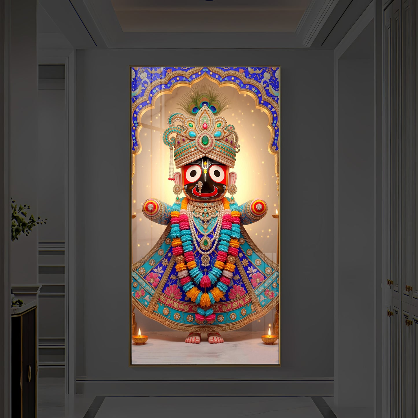 Jai Shri Jagannath Ji Modern Luxury Backlight Vertical Wall Art