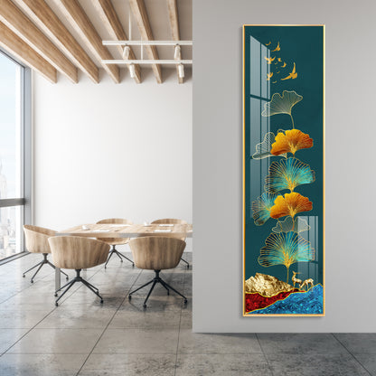 Two Deer On Ginkgo Leaf Vertical Premium Acrylic Vertical Wall Art