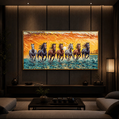 Seven Running Horses Modern Luxury Backlight Horizontal Wall Art