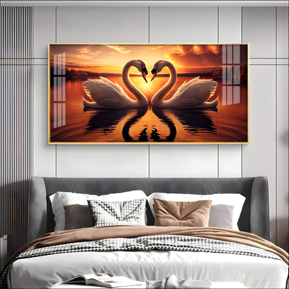 Loving Swan In Sunset Premium Acrylic Horizontal Wall Art