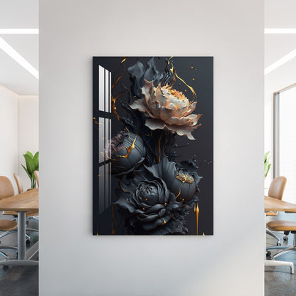 Glittering Black Roses Acrylic Wall Art