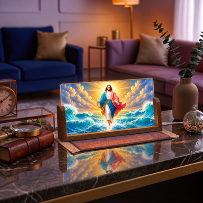Divine Jesus Acrylic LED Table Lamp - Wooden Stand