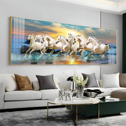 Seven Lucky Running Horses Premium Acrylic Horizontal Wall Art