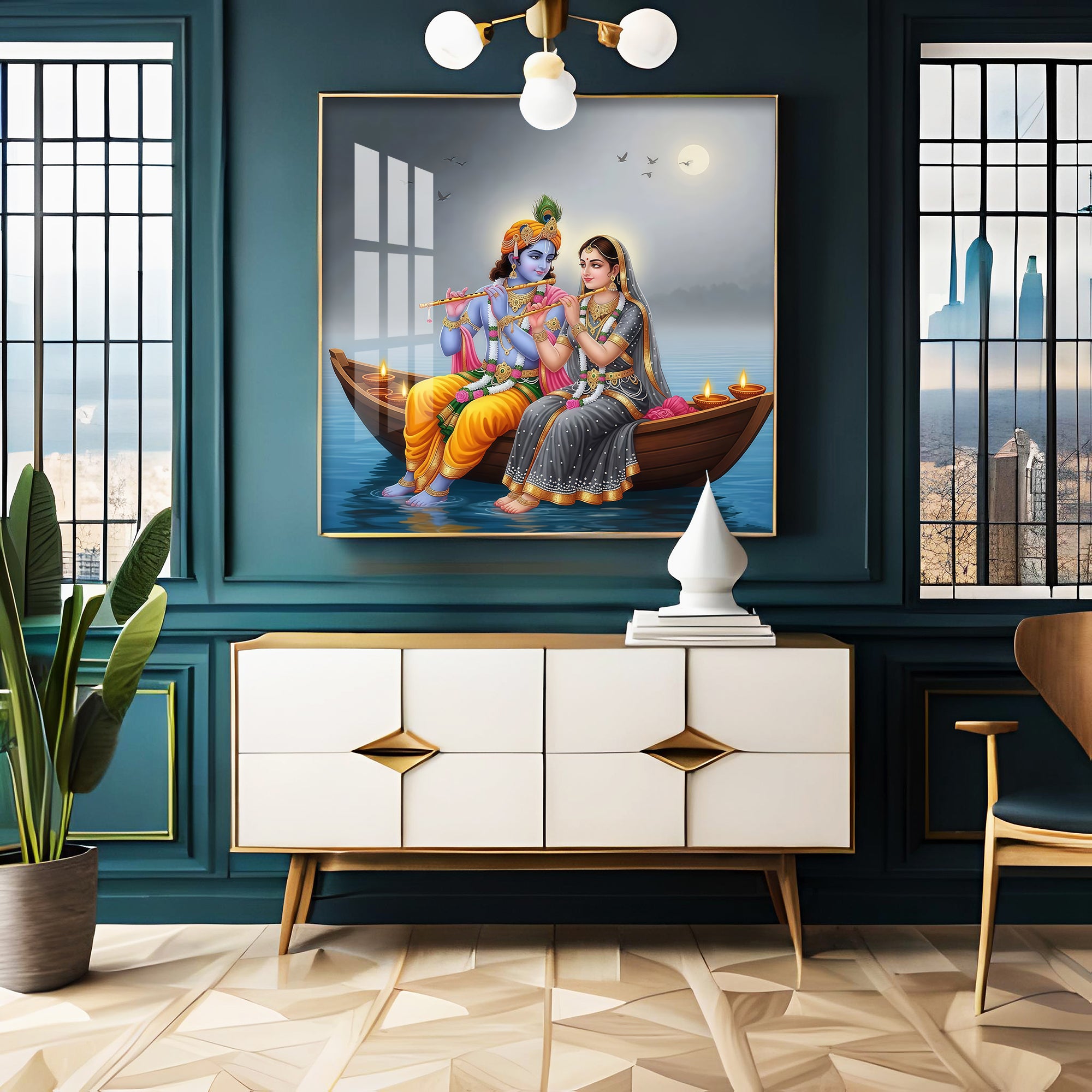 Loving Souls Of Radha Krishna Premium Acrylic Square Wall Art