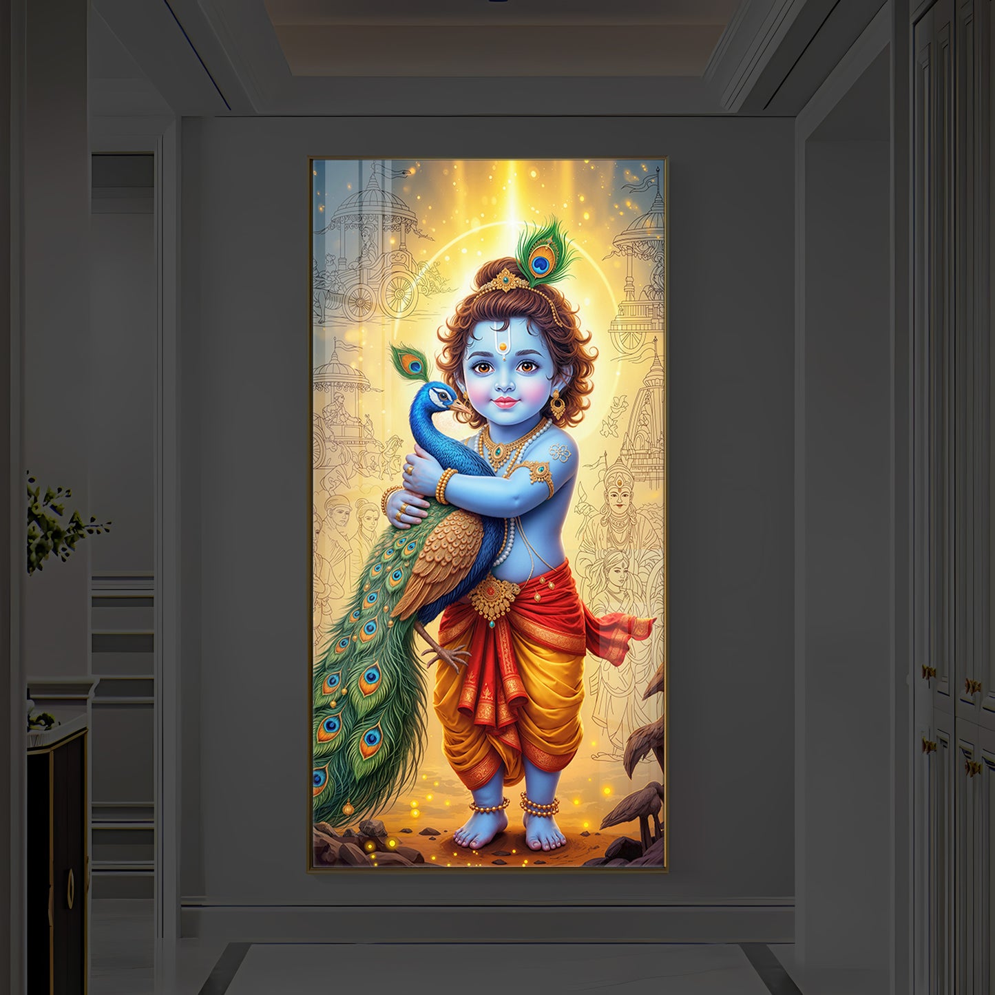 Little krishna Modern Luxury Backlight Vertical Wall Art