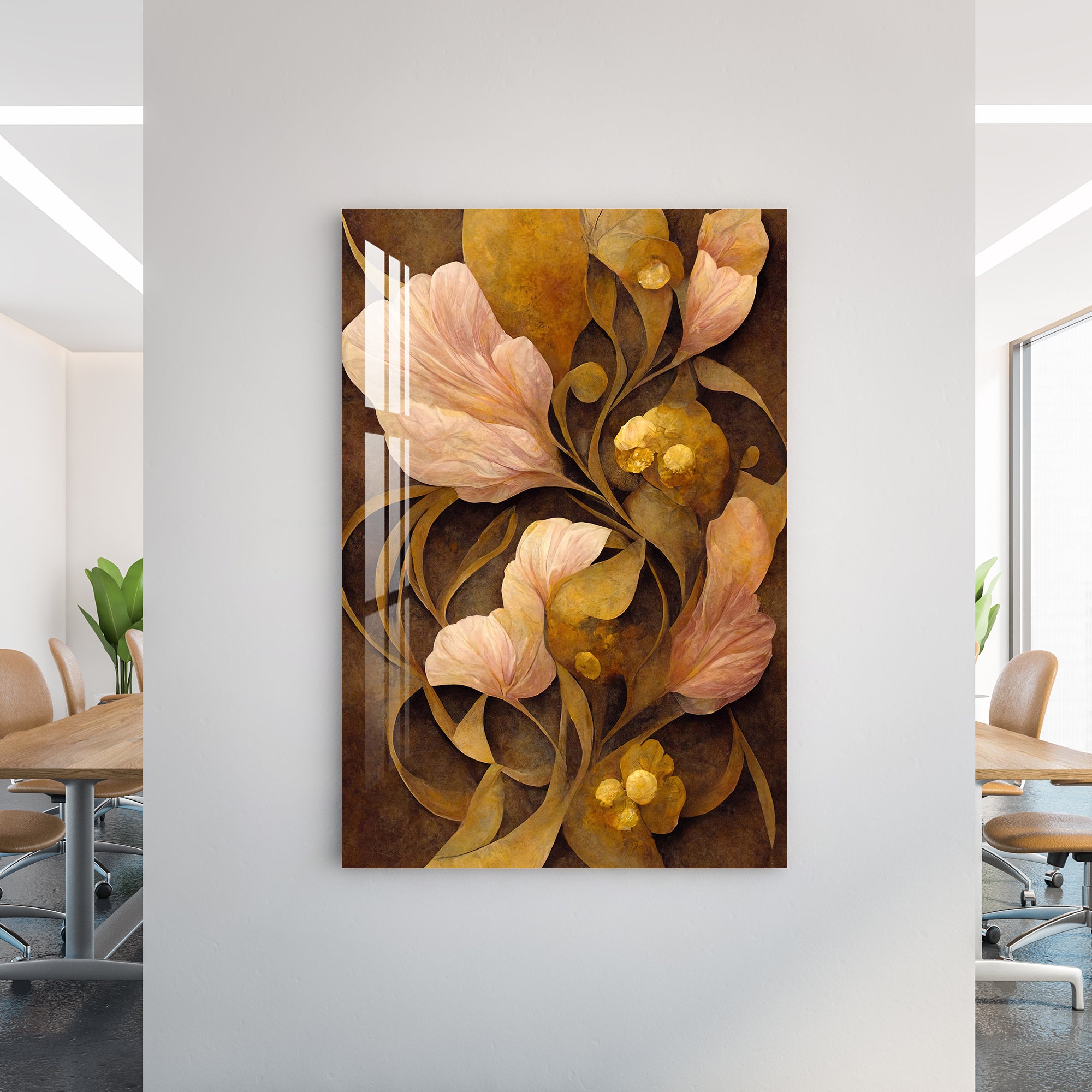 Golden Fantasy Flower Acrylic Wall Art