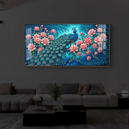 Majestic Peacock Modern Luxury Backlight Horizontal Wall Art