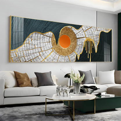 Golden Frill With Orange Circle Premium Acrylic Horizontal Wall Art