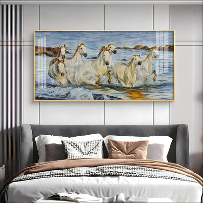 Horses Crossing River Premium Acrylic Horizontal Wall Art