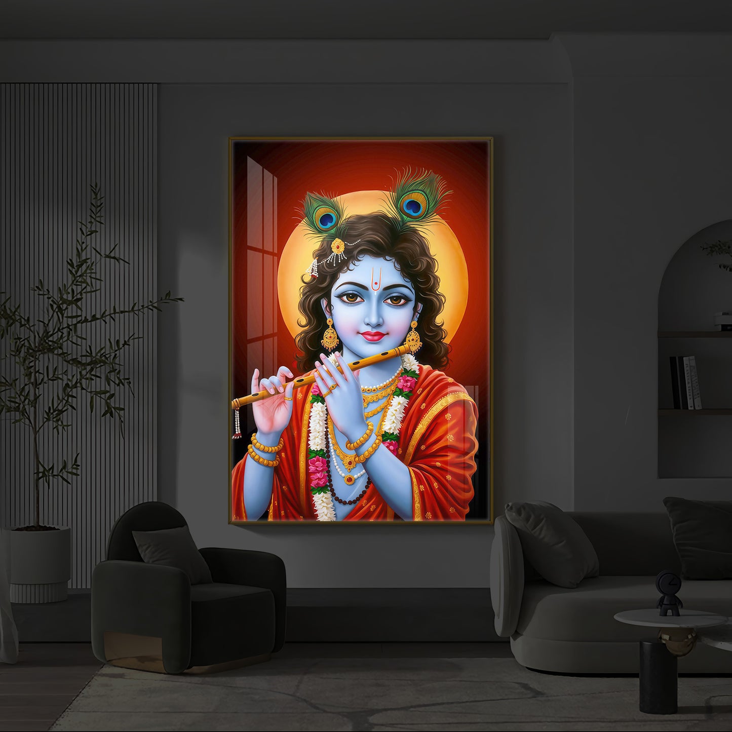 Lord Shree Krishna Ji Modern Luxury Backlight Vertical Wall Art