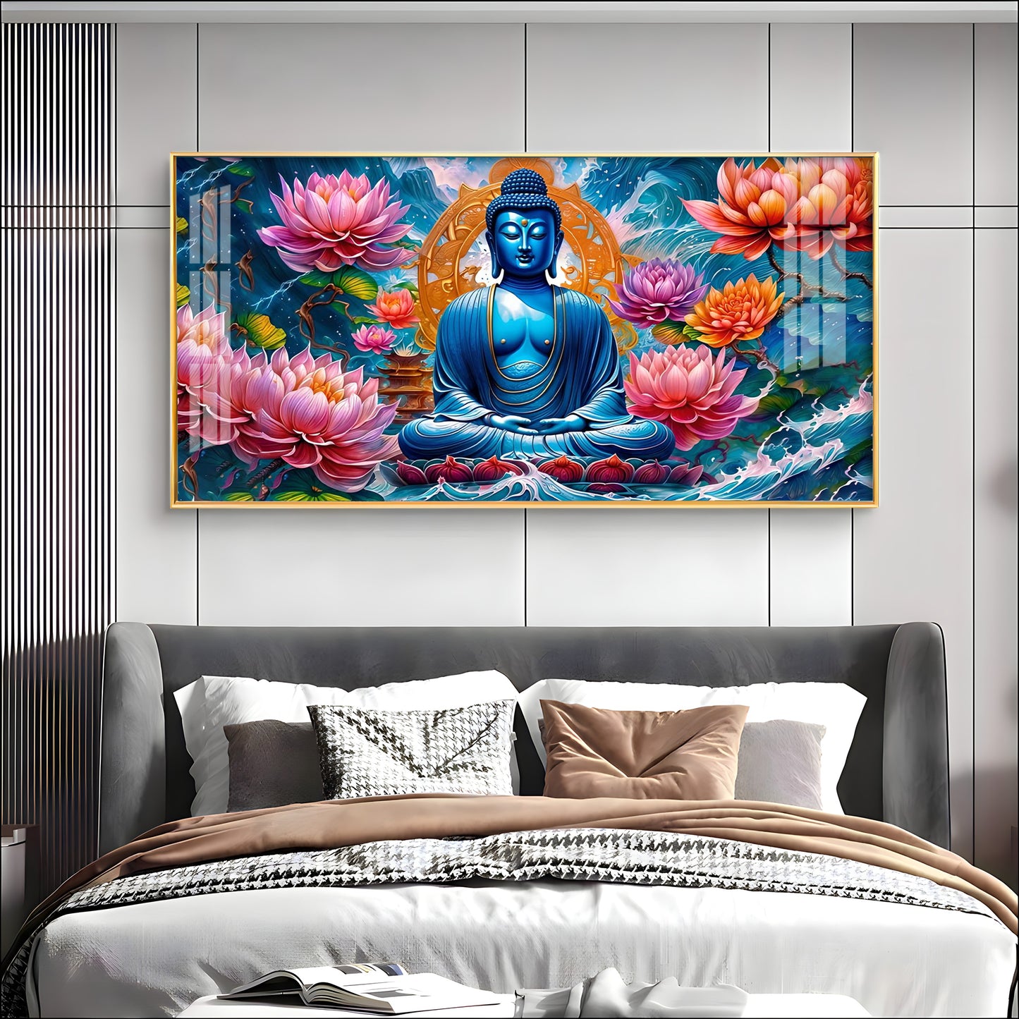 Buddha With Flower Premium Acrylic Horizontal Wall Art