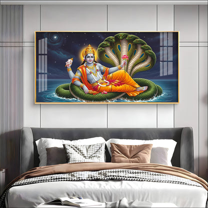 Lord Vishnu on Sheshnag Premium Acrylic Horizontal Wall Art