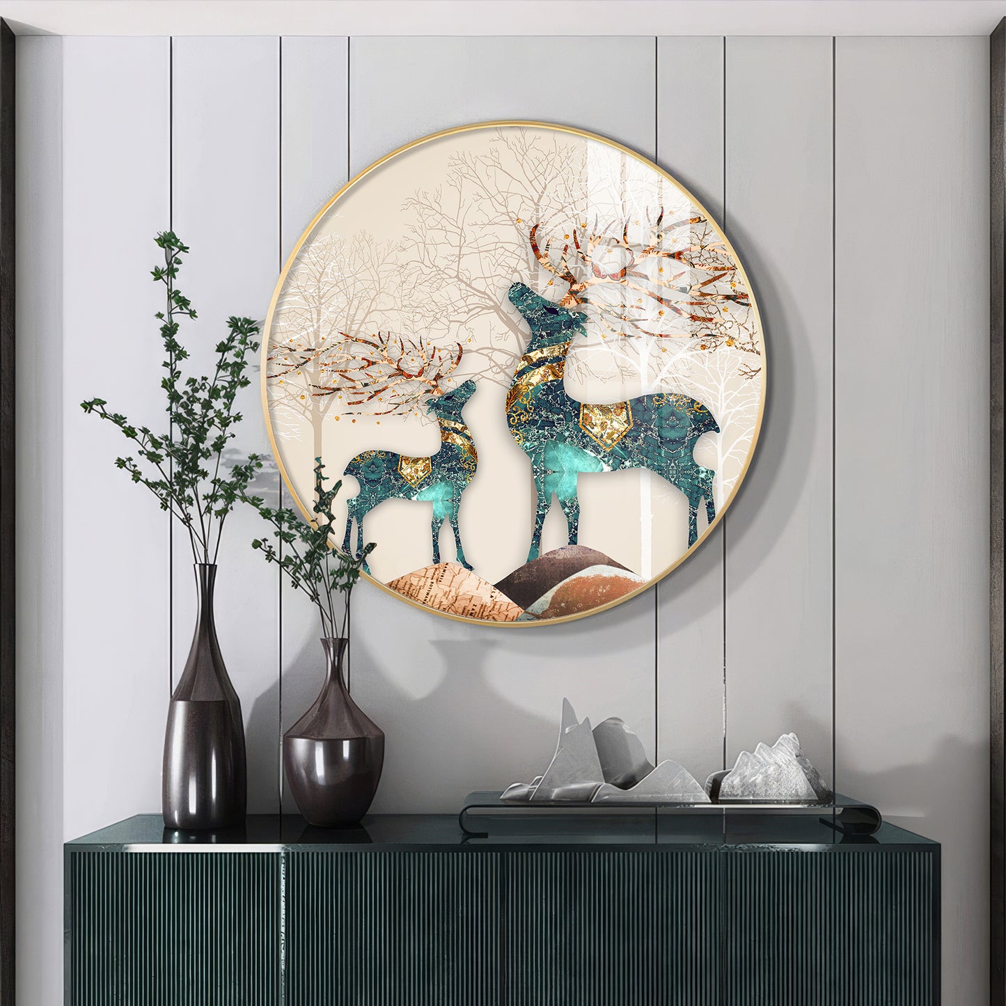 The Deer Duo Premium Acrylic Round Wall Art