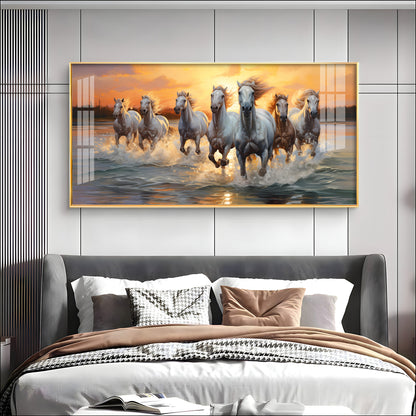 Vastu Seven Running Horses With Sunrise Premium Acrylic Horizontal Wall Art