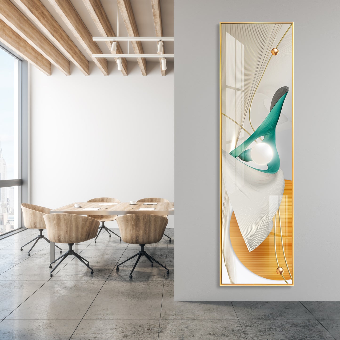 Nordic Abstract Golden Premium Acrylic Vertical Wall Art