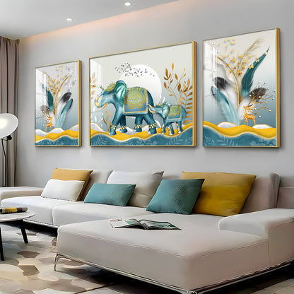 Elephants and Deers Premium Acrylic Wall Art (Set of 3)