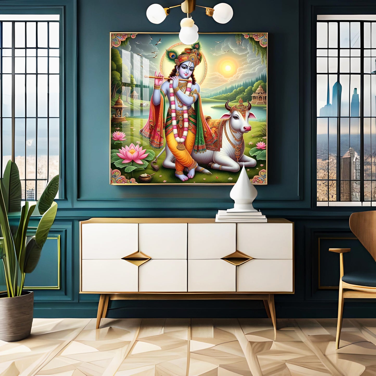 Krishna's Blue Oasis Premium Acrylic Square Wall Art