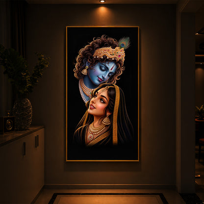 Hindu Deities Shri Radha Krishna Modern Luxury Backlight Vertical Wall Art