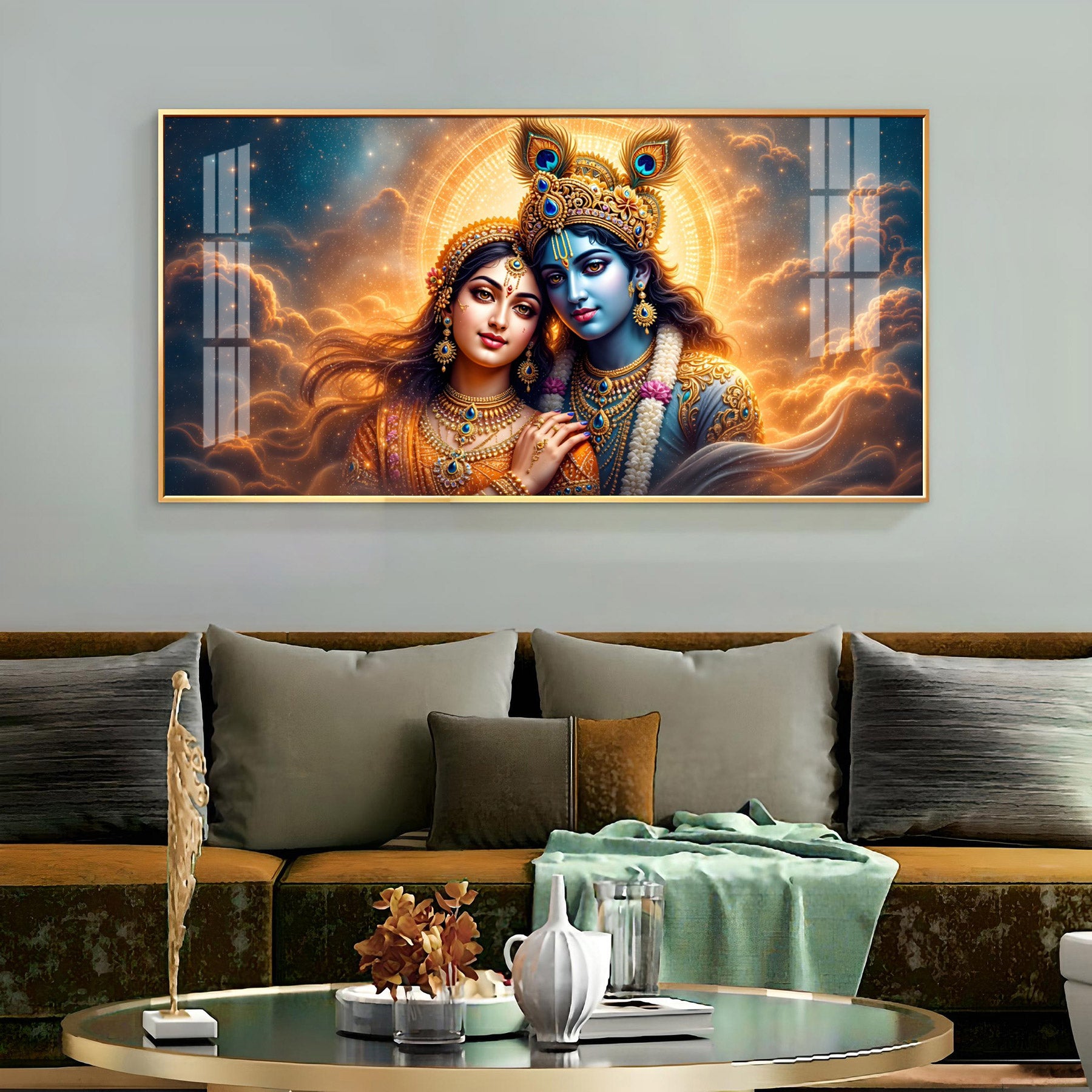 Devine Radha With Krishna Premium Acrylic Horizontal Wall Art