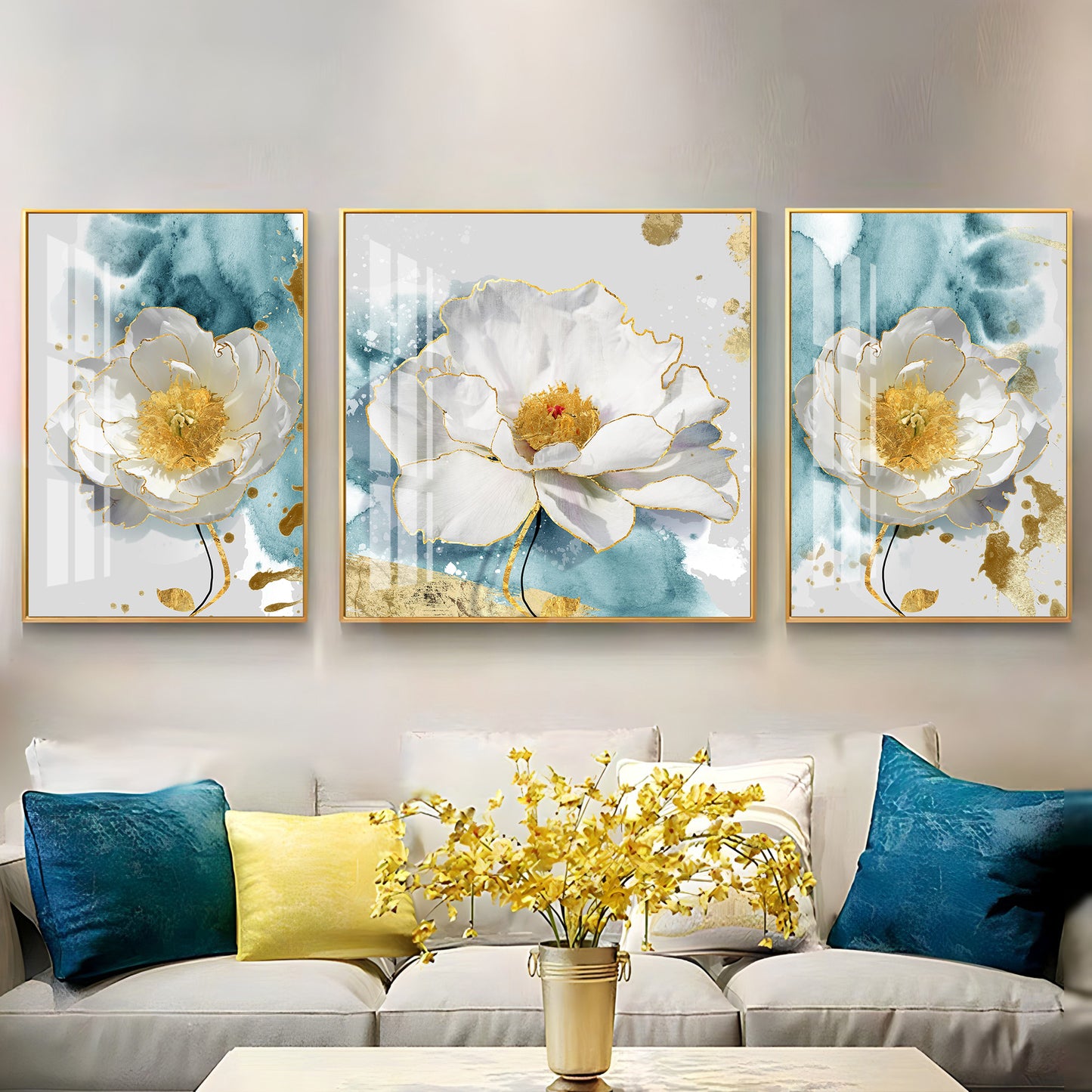 White Peony Blossom Flowers Premium Acrylic Wall Art (Set of 3)