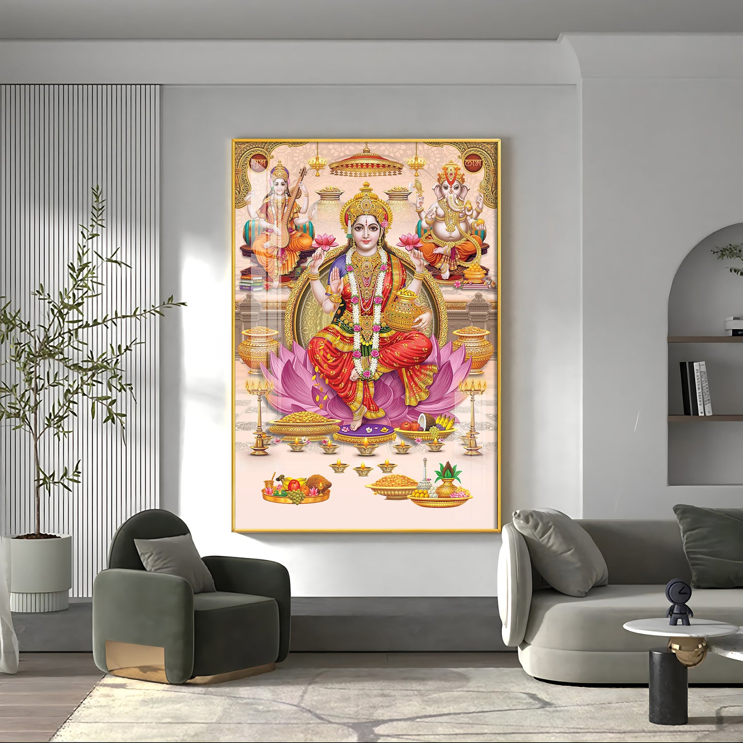 Goddess Maha Laxmi Ji On Kamala Premium Acrylic Vertical Wall Art