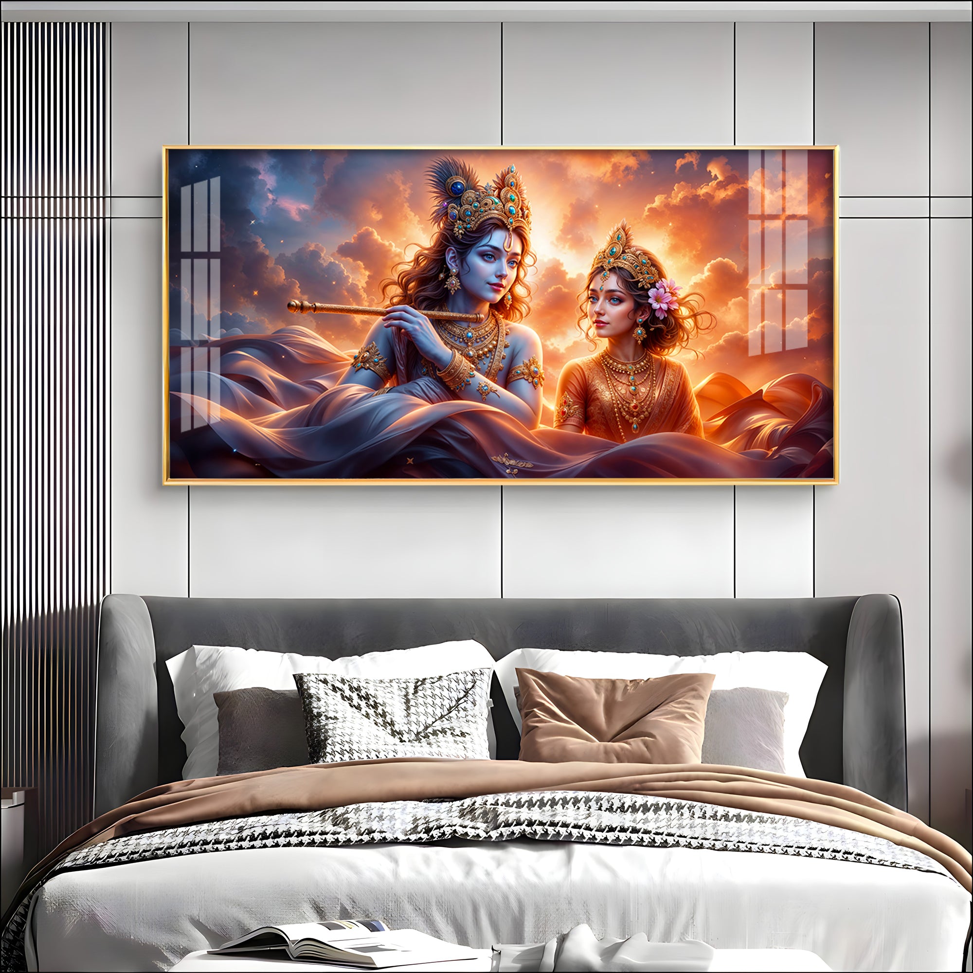 Krishna and Radha In Sunset Premium Acrylic Horizontal Wall Art