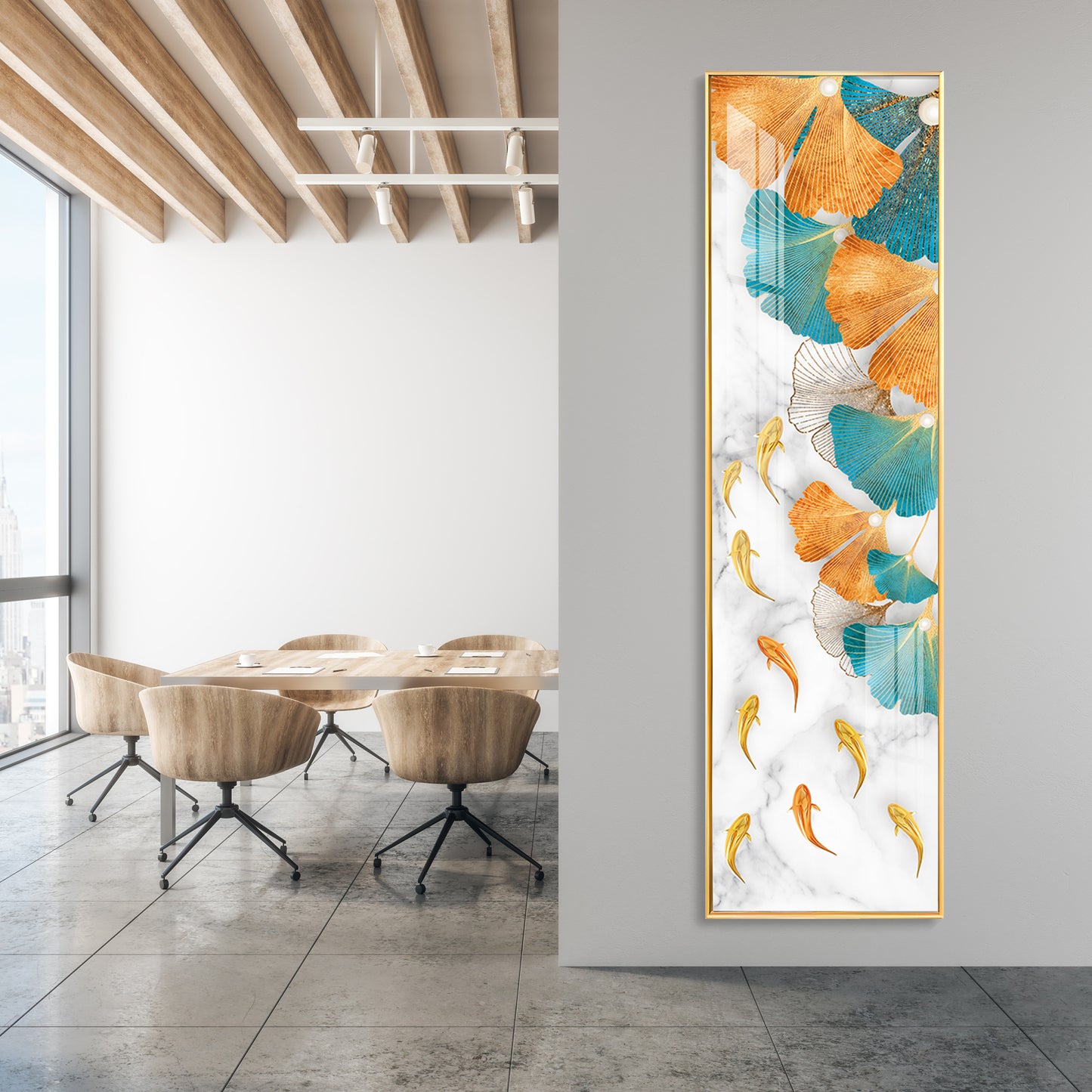 Gingko leaves Fish Premium Acrylic Vertical Wall Art