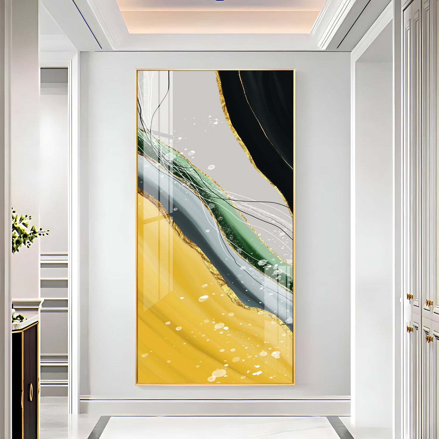 Golden Greens Premium Acrylic Vertical Wall Art