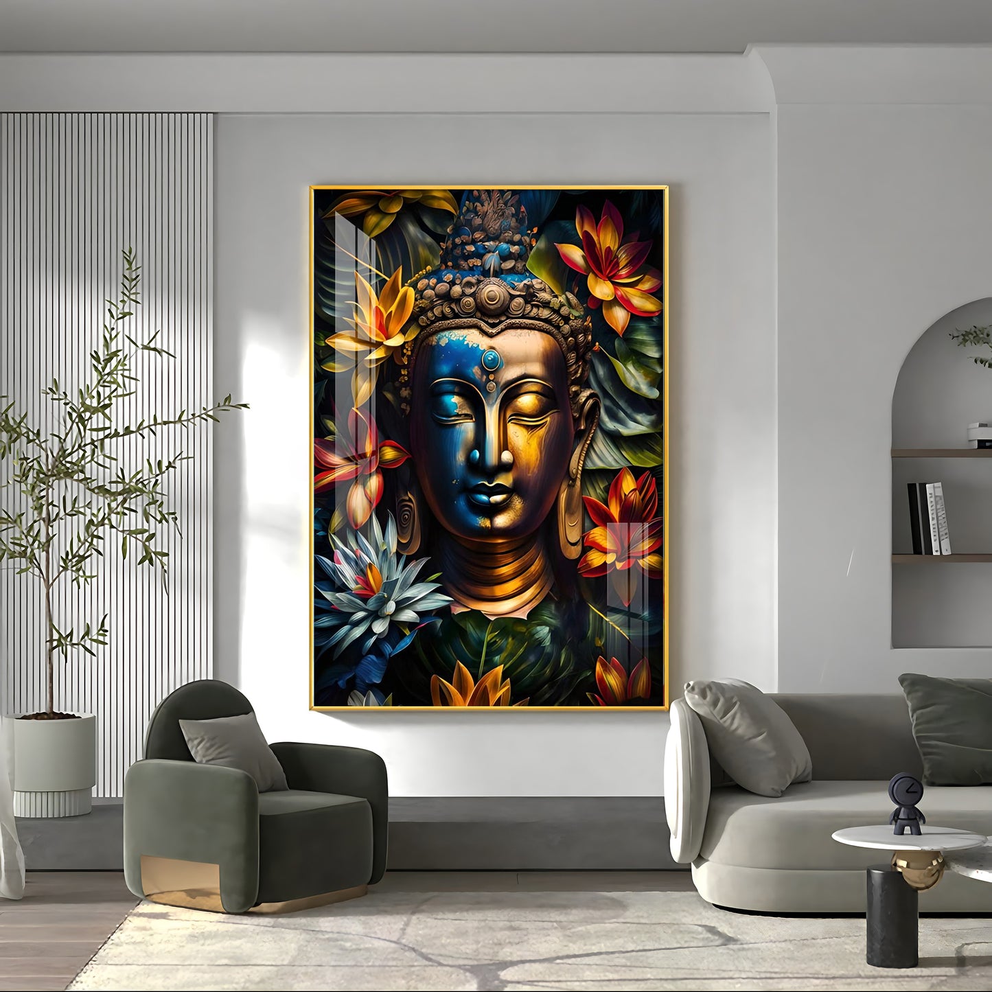 Lord Buddha Face Premium Acrylic Vertical Wall Art