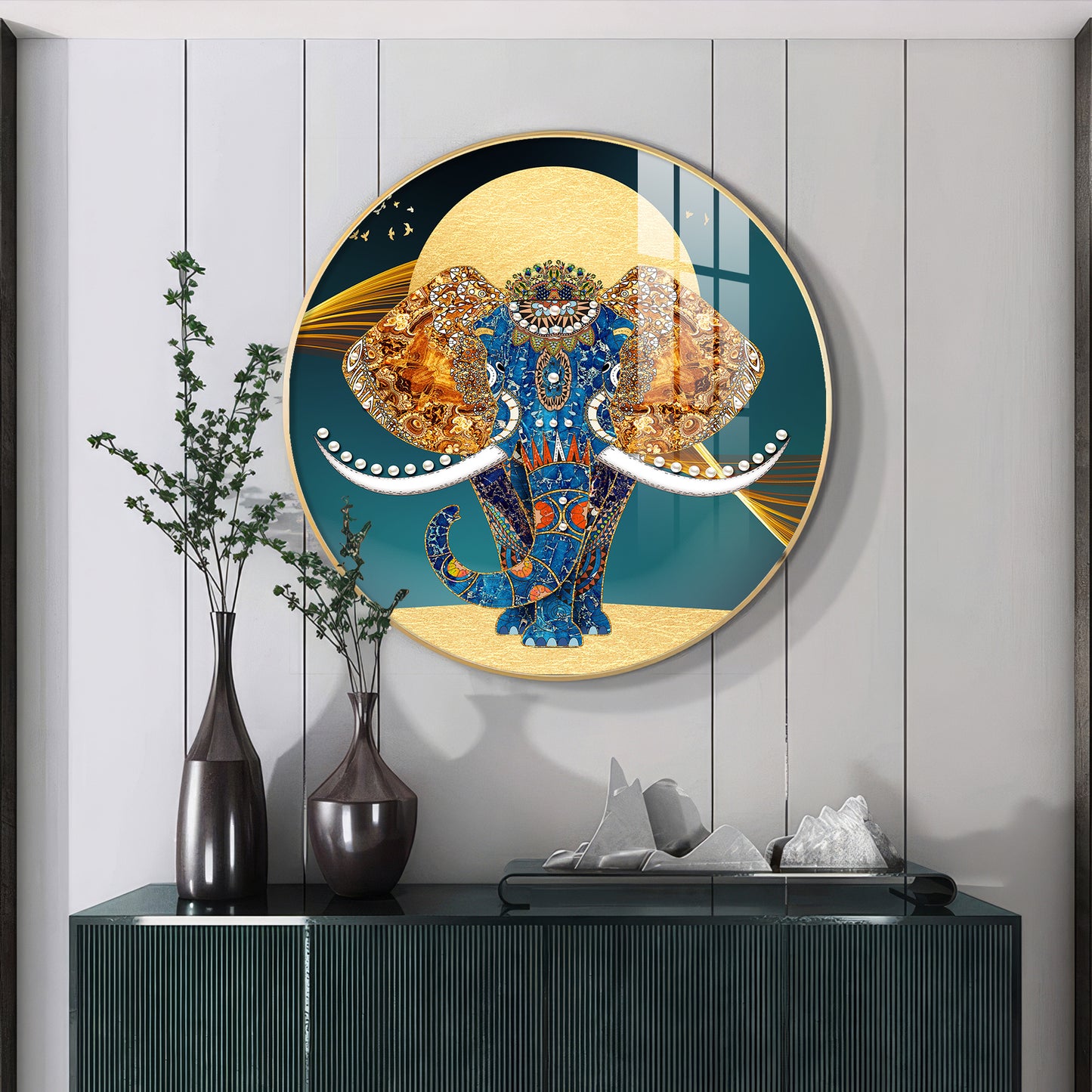Elephant Mural Premium Acrylic Round Wall Art