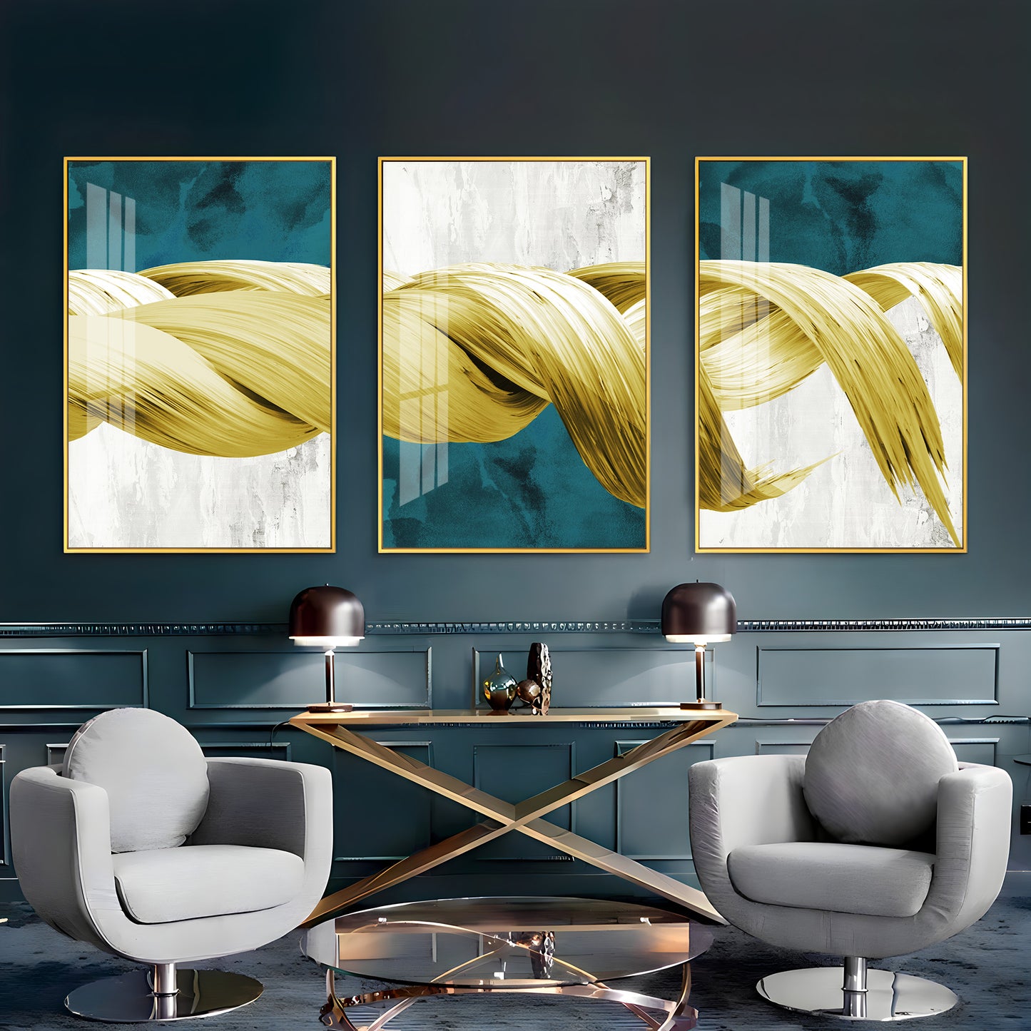 Golden Knot Premium Acrylic Wall Art (Set of 3)