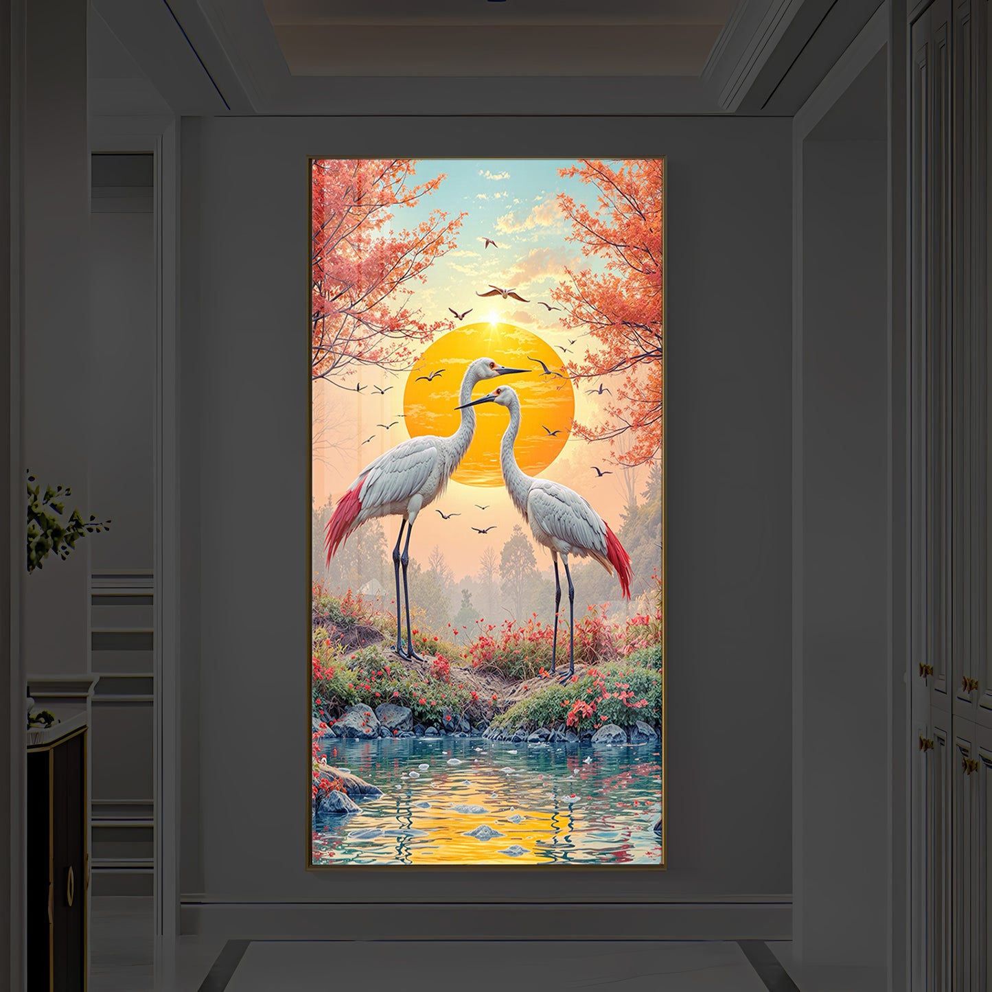 Beautiful Birds Modern Luxury Backlight Vertical Wall Art
